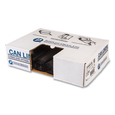 High-Density Interleaved Commercial Can Liners, 45 gal, 12 mic, 40" x 48", Black, 25 Bags/Roll, 10 Rolls/Carton
