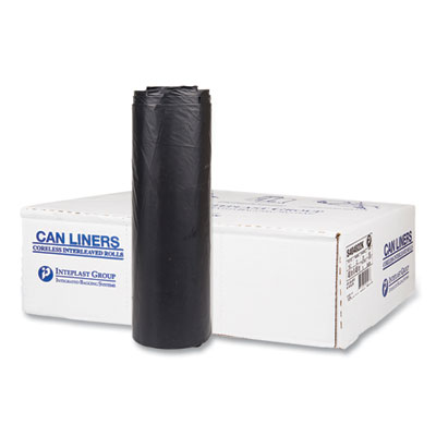 High-Density Interleaved Commercial Can Liners, 45 gal, 22 mic, 40" x 48", Black, 25 Bags/Roll, 6 Rolls/Carton