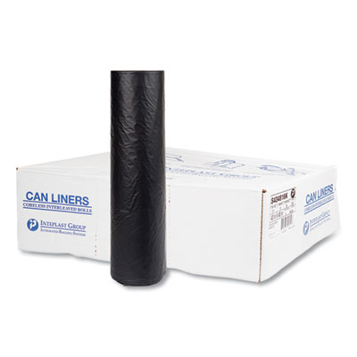 High-Density Interleaved Commercial Can Liners, 60 gal, 16 mic, 43" x 48", Black, 25 Bags/Roll, 8 Rolls/Carton