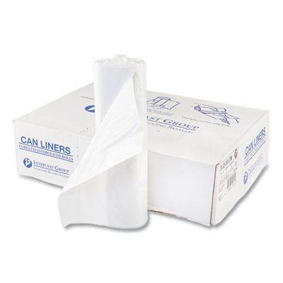 High-Density Interleaved Commercial Can Liners, 60 gal, 17 mic, 43" x 48", Clear, 25 Bags/Roll, 8 Rolls/Carton