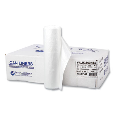 High-Density Commercial Can Liners Value Pack, 60 gal, 12 mic, 38" x 58", Clear, 25 Bags/Roll, 8 Rolls/Carton