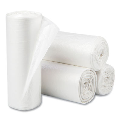 High-Density Commercial Can Liners, 10 gal, 5 mic, 24" x 24", Natural, 50 Bags/Roll, 20 Rolls/Carton