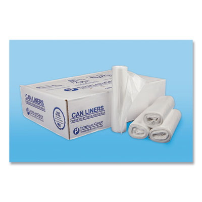 High-Density Interleaved Commercial Can Liners, 30 gal, 13 mic, 30" x 37", Clear, 25 Bags/Roll, 20 Rolls/Carton