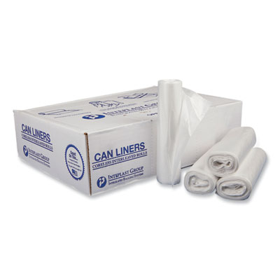 High-Density Interleaved Commercial Can Liners, 30 gal, 16 mic, 30" x 37", Clear, 25 Bags/Roll, 20 Rolls/Carton